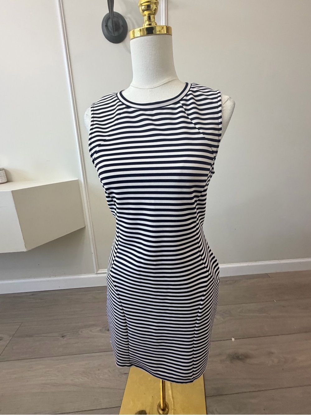 Monteau Navy & White Sleeveless Striped Midi Dress - Picture 2 of 8